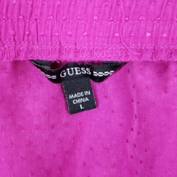 Guess Puffy Sleeve Off Shoulder Barbie Pink Pirate Top Ruffles Women's Sz Large - Picture 10 of 16